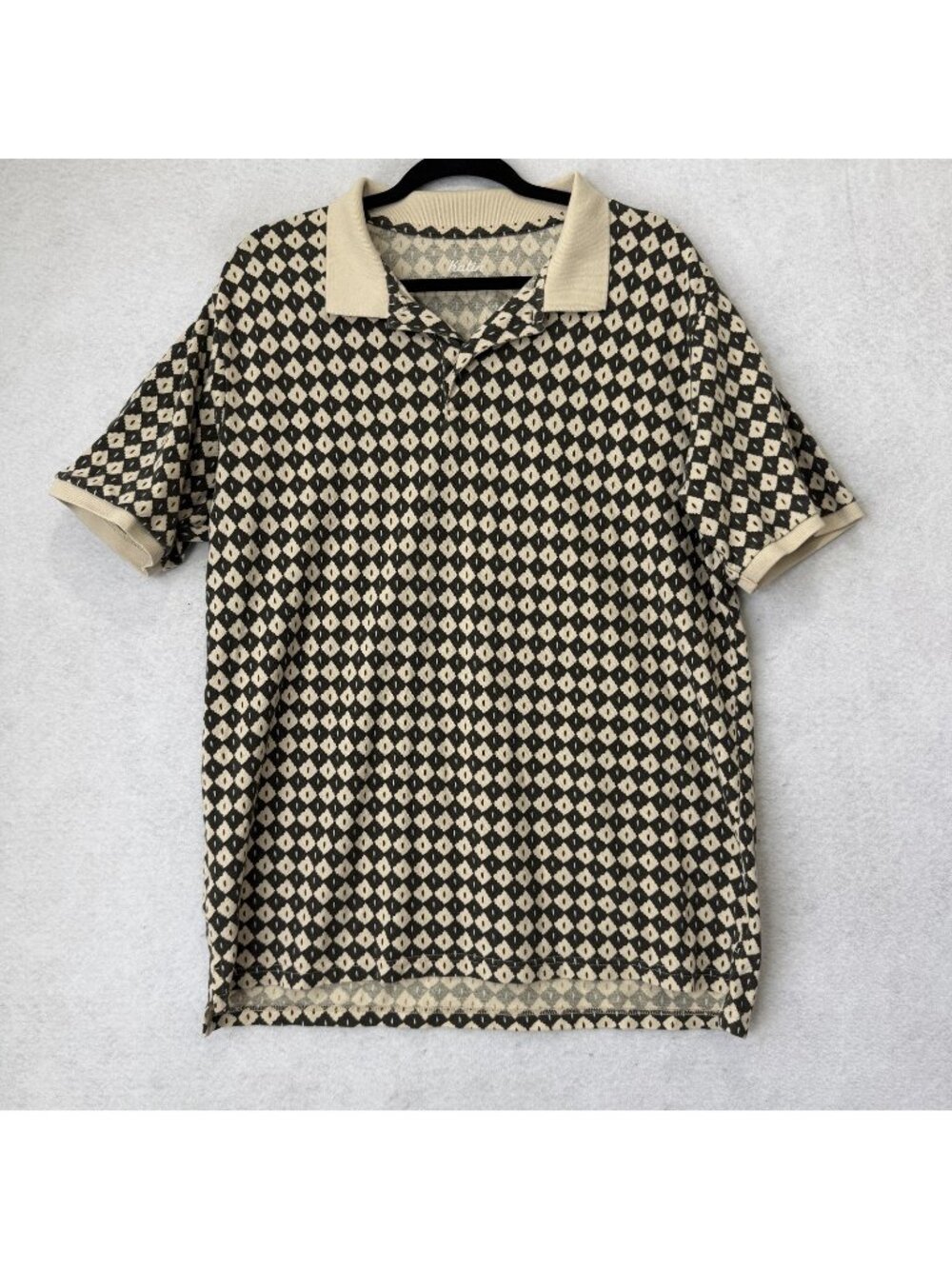 Katin Polo Shirt Mens Large Beige Argyle Diamond Knit Short Sleeve Cotton
